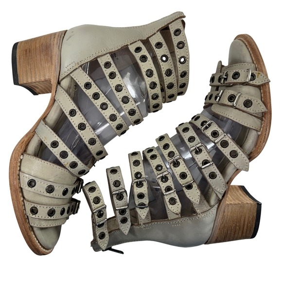 Freebird Casandra Gladiator Grommet Sandal Size 7 Ice Block Heel Strappy Leather - Picture 9 of 12